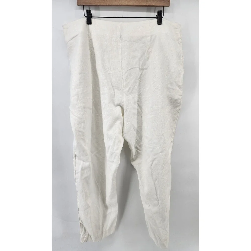 A New Day Cream Linen Blend Pleated Tapered Ankle Pants Size 17